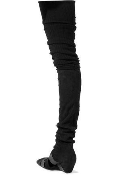 Shop Rick Owens Woman Leather-trimmed Suede And Calf Hair Thigh Boots Black