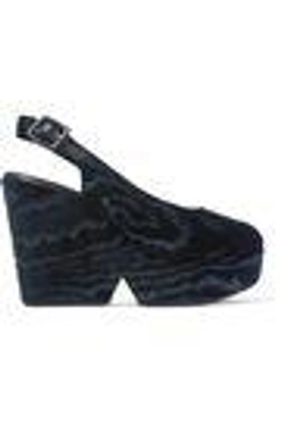 Shop Robert Clergerie Woman Dylantin Devoré-velvet Platform Slingback Sandals Midnight Blue