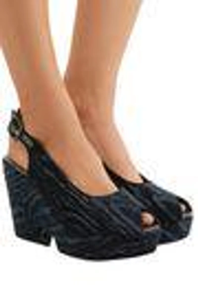 Shop Robert Clergerie Woman Dylantin Devoré-velvet Platform Slingback Sandals Midnight Blue