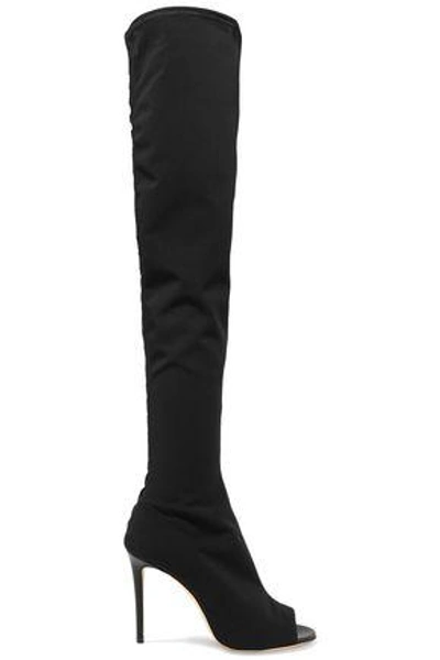 Shop Jimmy Choo Woman Desai 95 Leather-trimmed Mesh Over-the-knee Boots Black
