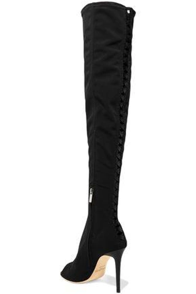 Shop Jimmy Choo Woman Desai 95 Leather-trimmed Mesh Over-the-knee Boots Black