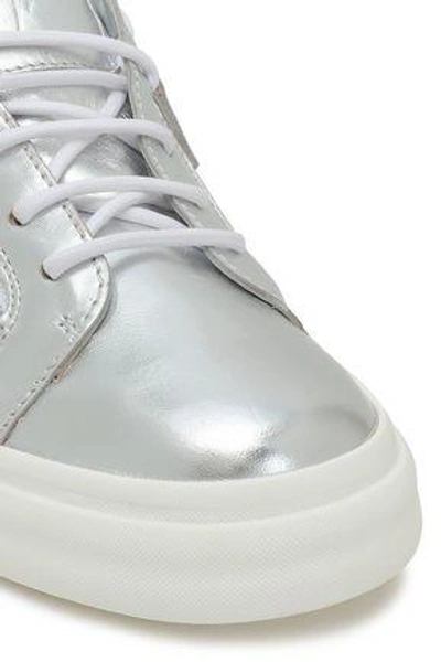 Shop Giuseppe Zanotti Woman London Zip-detailed Metallic Leather Sneakers Silver