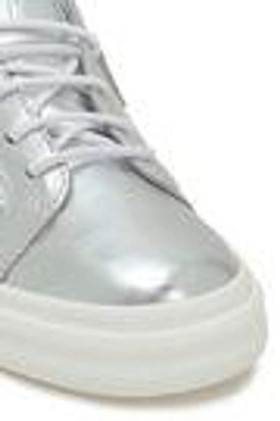 Shop Giuseppe Zanotti Woman London Zip-detailed Metallic Leather Sneakers Silver