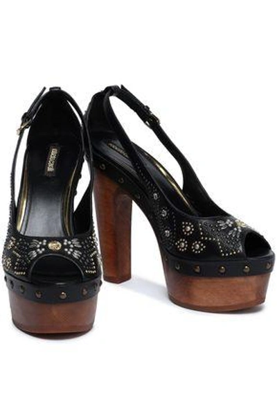 Shop Roberto Cavalli Woman Studded Leather Platform Sandals Black