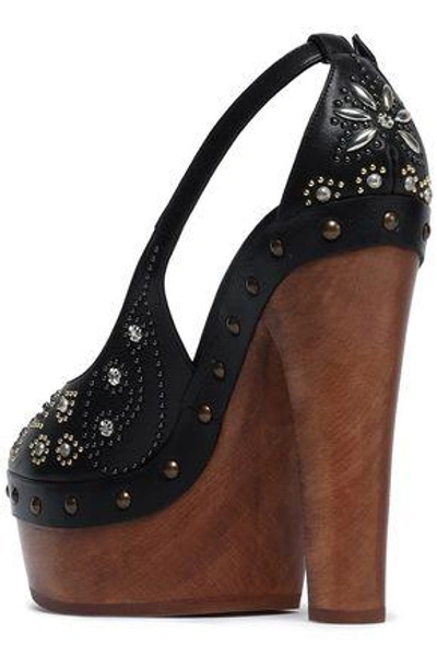 Shop Roberto Cavalli Woman Studded Leather Platform Sandals Black