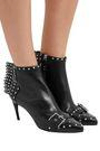 Shop Alexander Mcqueen Woman Studded Leather Ankle Boots Black