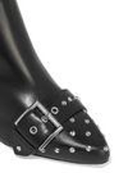 Shop Alexander Mcqueen Woman Studded Leather Ankle Boots Black