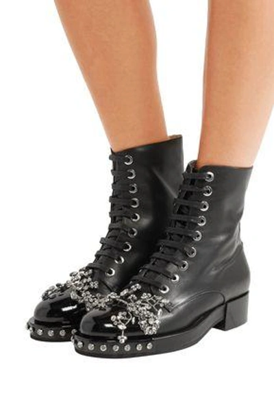 Shop N°21 N&deg;21 Woman Crystal-embellished Smooth And Patent-leather Ankle Boots Black