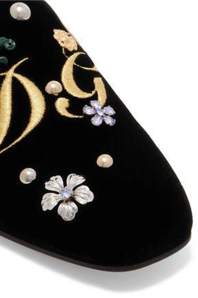 Shop Dolce & Gabbana Embellished Velvet Slippers In Black