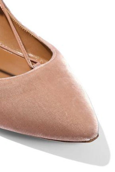 Shop Aquazzura Christy Velvet Point-toe Flats In Antique Rose