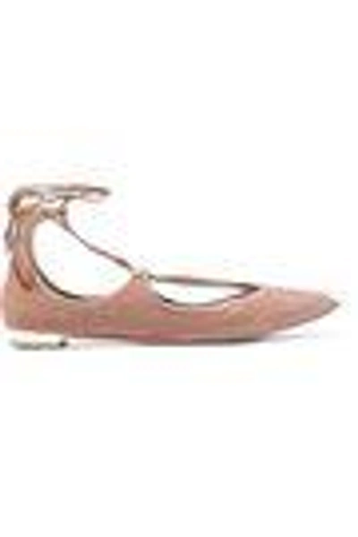 Shop Aquazzura Christy Velvet Point-toe Flats In Antique Rose