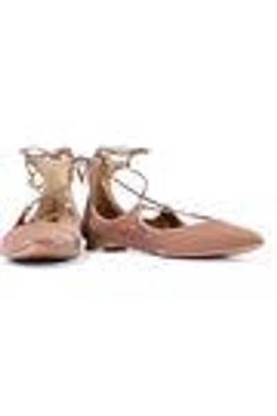 Shop Aquazzura Christy Velvet Point-toe Flats In Antique Rose