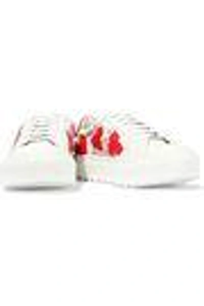 Shop Ferragamo Woman Eddy Floral-appliquéd Leather Platform Sneakers White