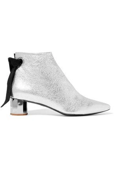 Shop Proenza Schouler Woman Suede-trimmed Metallic Textured-leather Ankle Boots Silver