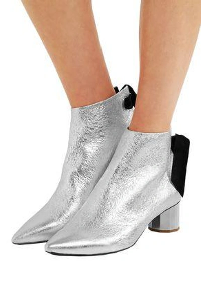 Shop Proenza Schouler Woman Suede-trimmed Metallic Textured-leather Ankle Boots Silver