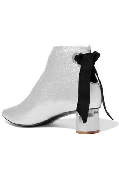 Shop Proenza Schouler Woman Suede-trimmed Metallic Textured-leather Ankle Boots Silver