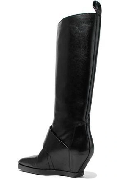 Shop Rick Owens Woman Leather Wedge Boots Black
