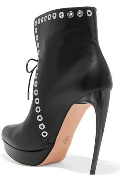 Shop Alexander Mcqueen Woman Eyelet-embellished Leather Platform Ankle Boots Black