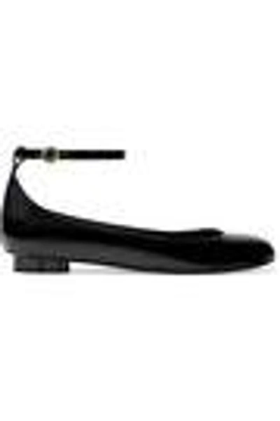 Shop Ferragamo Cefalu Patent-leather Ballet Flats In Black