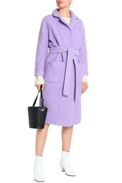 Shop Ganni Woman Fenn Wool-blend Bouclé Coat Lavender