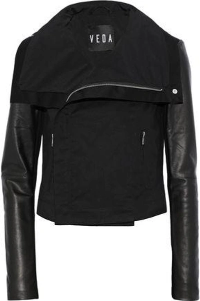 Shop Veda Woman Ray Leather-paneled Cotton-twill Jacket Black