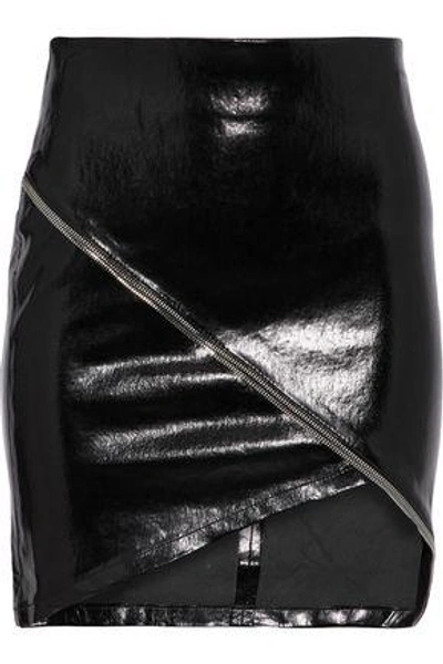 Shop Rta Woman Zip-embellished Glossed Leather Mini Skirt Black