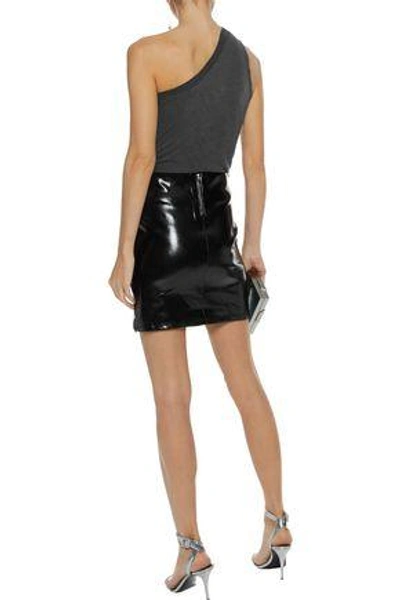 Shop Rta Woman Zip-embellished Glossed Leather Mini Skirt Black