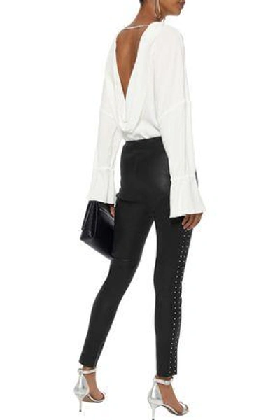 Shop Iro Woman Studded Leather Skinny Pants Black