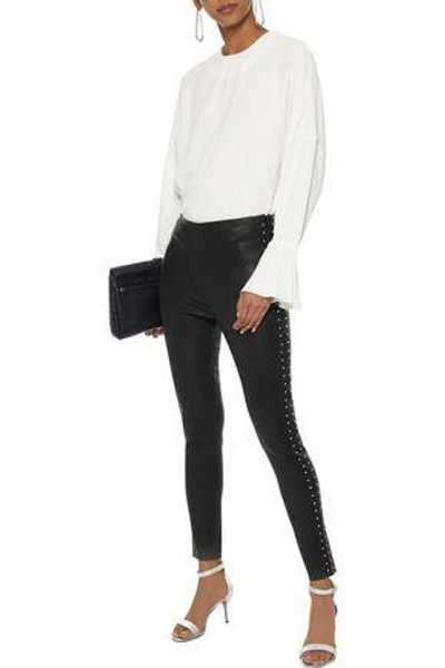 Shop Iro Woman Studded Leather Skinny Pants Black