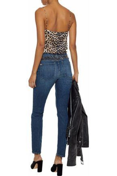 Shop Alice And Olivia Alice + Olivia Woman Good Studded Mid-rise Skinny Jeans Mid Denim