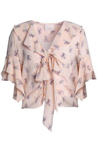 Shop Cinq À Sept Woman Ivy Pussy-bow Floral-print Silk Crepe De Chine Blouse Pastel Pink