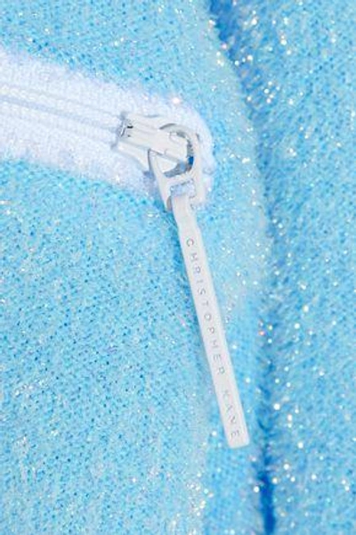 Shop Christopher Kane Woman Zip-detailed Tinsel Cardigan Turquoise