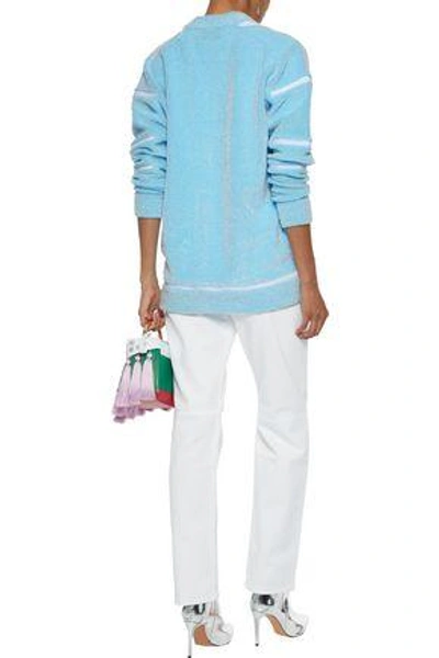 Shop Christopher Kane Woman Zip-detailed Tinsel Cardigan Turquoise