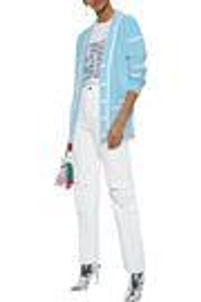 Shop Christopher Kane Woman Zip-detailed Tinsel Cardigan Turquoise