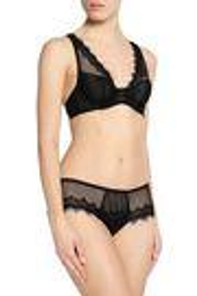 Shop Mimi Holliday By Damaris Woman Lace-trimmed Tulle Low-rise Thong Black