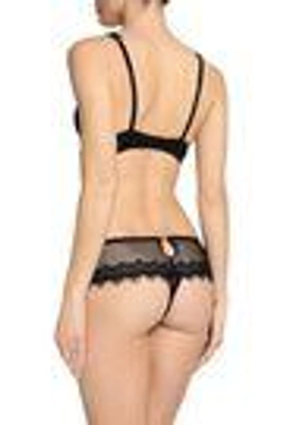 Shop Mimi Holliday By Damaris Woman Lace-trimmed Tulle Low-rise Thong Black