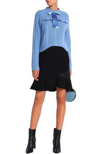 Shop Needle & Thread Bow-embellished Cable-knit Merino Wool Sweater In Light Blue