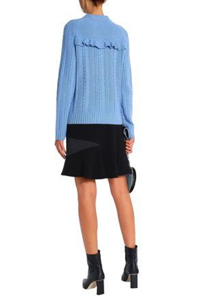 Shop Needle & Thread Bow-embellished Cable-knit Merino Wool Sweater In Light Blue