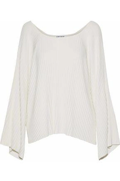 Shop Elizabeth And James Draped Ribbed-knit Top In Ivory