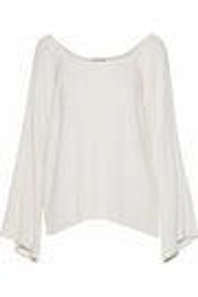 Shop Elizabeth And James Draped Ribbed-knit Top In Ivory
