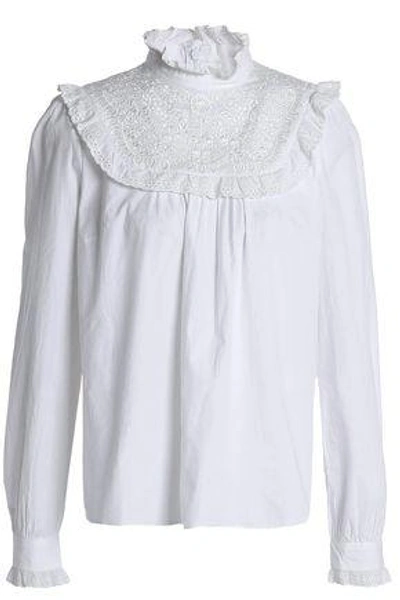Shop Needle & Thread Woman Ruffle-trimmed Embroidered Cotton Blouse Off-white
