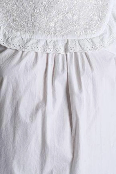 Shop Needle & Thread Woman Ruffle-trimmed Embroidered Cotton Blouse Off-white