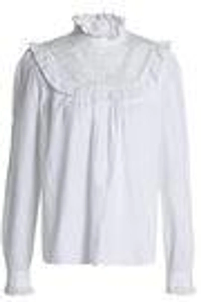 Shop Needle & Thread Woman Ruffle-trimmed Embroidered Cotton Blouse Off-white