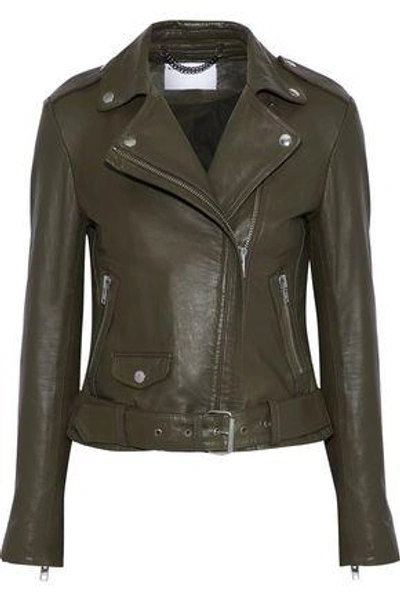 Shop Muubaa Woman Leather Biker Jacket Army Green