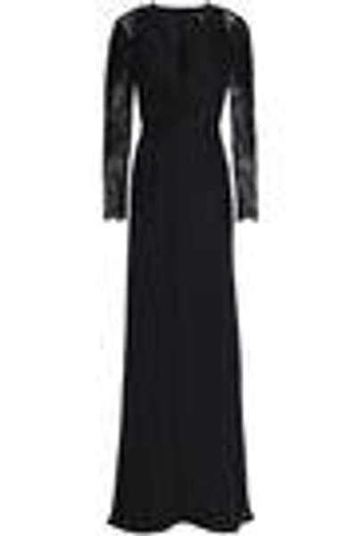Shop Roberto Cavalli Woman Velvet-trimmed Embellished Crepe Gown Black