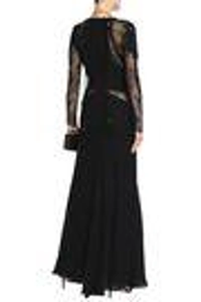 Shop Roberto Cavalli Woman Velvet-trimmed Embellished Crepe Gown Black
