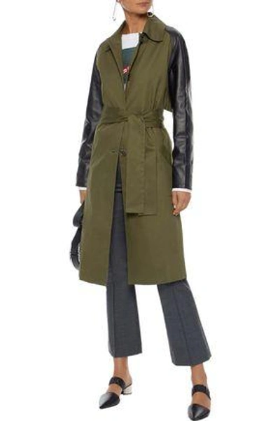 Shop Veda Woman Leather-paneled Cotton-twill Trench Coat Army Green