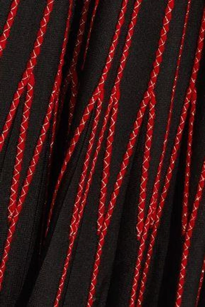 Shop Alexander Mcqueen Embroidered Plissé-silk Turtleneck Dress In Black