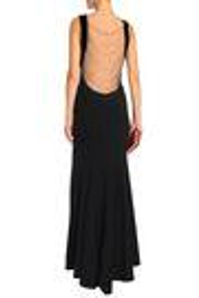 Shop Elie Tahari Marvela Tulle-paneled Chain-embellished Crepe Gown In Black