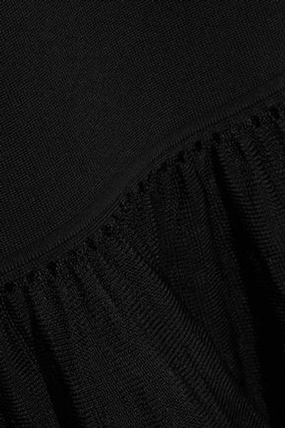 Shop Alexander Wang Fluted Embellished Stretch-knit Dress In Black